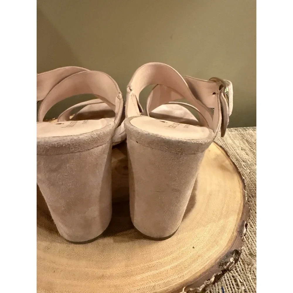 Kate‎ Spade Orchid Suede Sandal In Fawn Blush Kid Suede Block Heels Sz 9